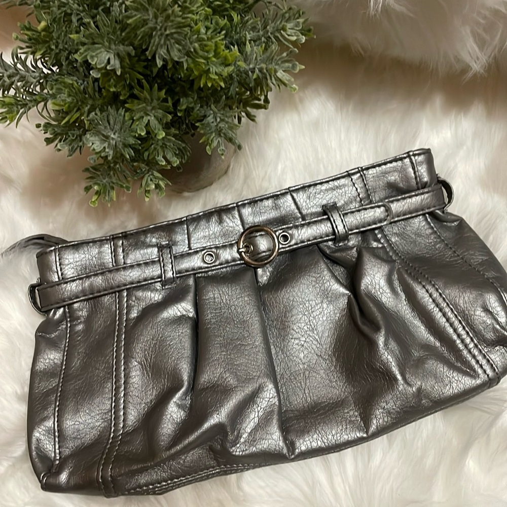 Neiman Marcus Gunmetal Large Wristlet